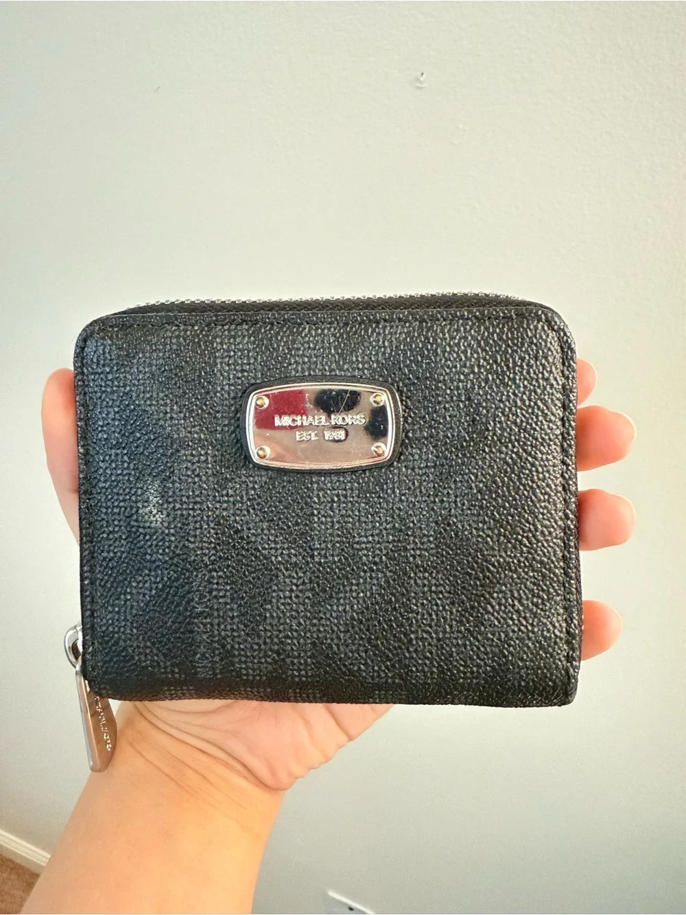 Michael Kors Black Pebbled Leather Zip Coin Pouch